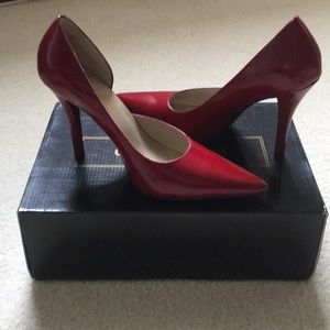 Genuine leather open side red heels